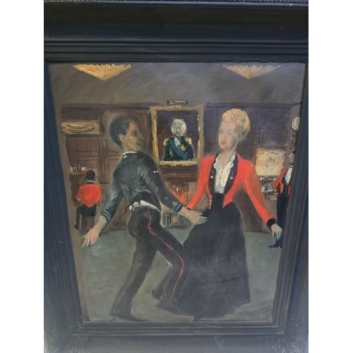 5 - Vintage painting depicting Officer and female companion dancing at The Royal Marines Reserve Christm... 