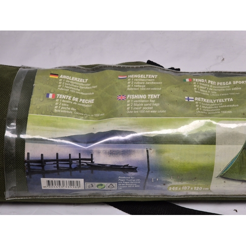 665C - A Fishing Tent to include Ventilation Flap, 2x Fillable sand Bags and Mesh Pocket