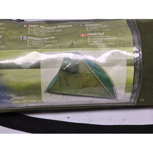 665C - A Fishing Tent to include Ventilation Flap, 2x Fillable sand Bags and Mesh Pocket