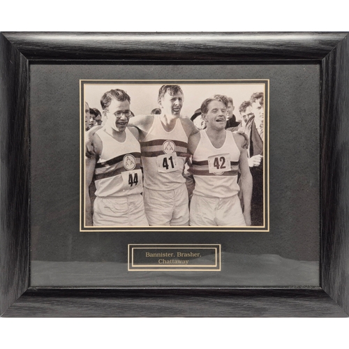 672D - A Framed Image of Bannister, Chattaway and Brasher after completing the first 4 minute Mile (approx ... 