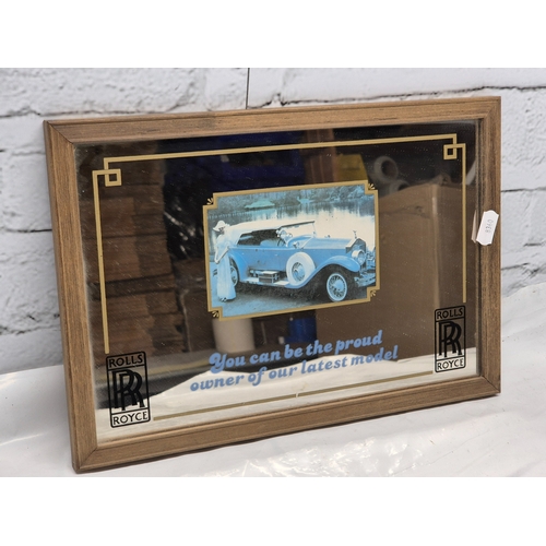 672F - A Vintage Rolls Royce Advertising Mirror (approx 33cm x 23cm)