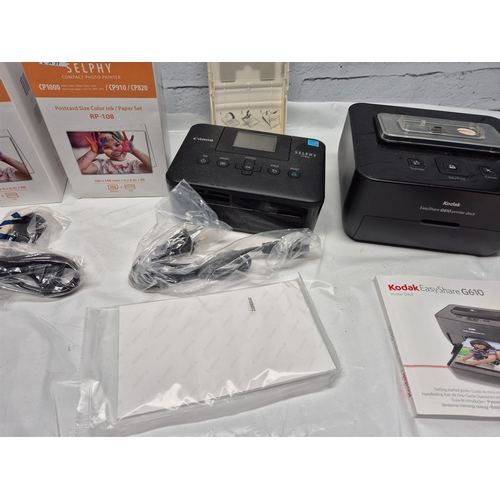 675D - Two Photo Printers - a Kodak EasyShare G610 and a Canon Selphy CP800 together with some Ink/Photo Pa... 