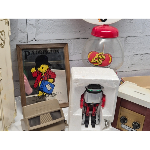 678D - A Collection of Vintage Toys and similar to include Snoopy Lunch Box, Paddington Mirror, View Master... 
