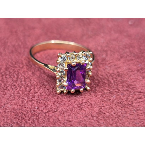 669A - 13ct Gold Diamond and Amethyst Ring Size 3g