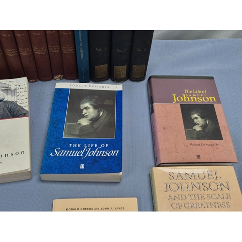 446 - Collection of books related to Samuel Johnson, including biographies, bibliographies, and studies.