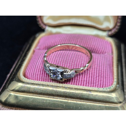 48 - 14k Gold Diamond Ring, Size Q, 2.4g (centre stone approx 0.3ct)