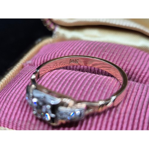 48 - 14k Gold Diamond Ring, Size Q, 2.4g (centre stone approx 0.3ct)