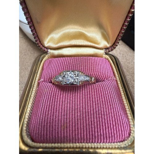 48 - 14k Gold Diamond Ring, Size Q, 2.4g (centre stone approx 0.3ct)