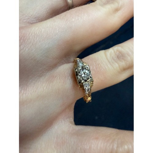 48 - 14k Gold Diamond Ring, Size Q, 2.4g (centre stone approx 0.3ct)