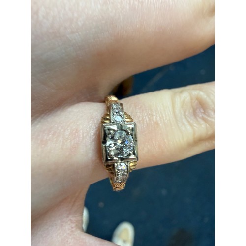 48 - 14k Gold Diamond Ring, Size Q, 2.4g (centre stone approx 0.3ct)