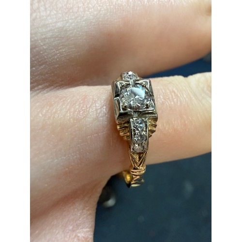 48 - 14k Gold Diamond Ring, Size Q, 2.4g (centre stone approx 0.3ct)