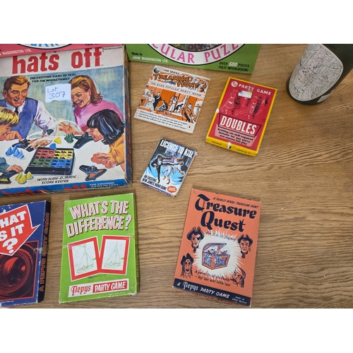 307 - A Collection of Vintage Puzzles and similar to include Waddington's Circular Jigsaws, Hats Off, Vint... 
