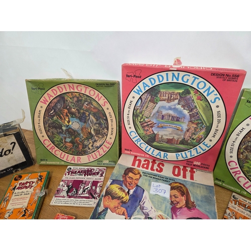 307 - A Collection of Vintage Puzzles and similar to include Waddington's Circular Jigsaws, Hats Off, Vint... 
