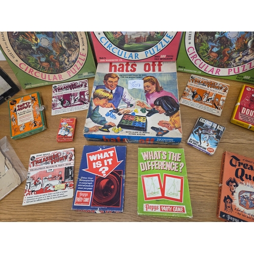 307 - A Collection of Vintage Puzzles and similar to include Waddington's Circular Jigsaws, Hats Off, Vint... 