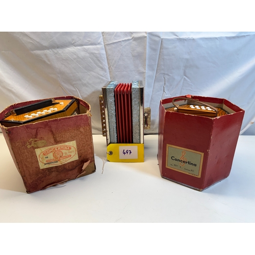 Two vintage concertinas in original boxes, together with a child's ...