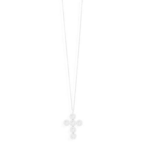 18 - A TOPAZ AND DIAMOND PENDANT NECKLACE, the pendant designed as a cross, reversibly mounted with circu... 