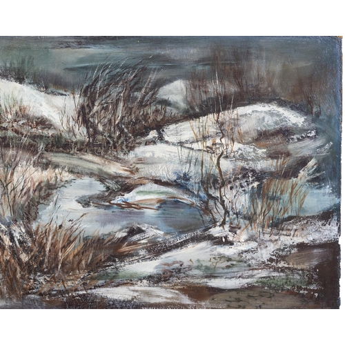 185 - Style of George Campbell RHA (1917-1979) Winter Landscape Oil on board, 39 x 49cm