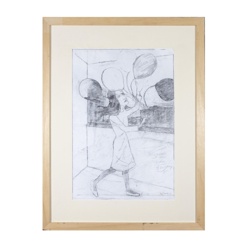 191 - Eddie Mooney HRHA (20th/21st Century) Balloon Girl  Pencil, 64 x 44.5cm Signed and dated (20)'04