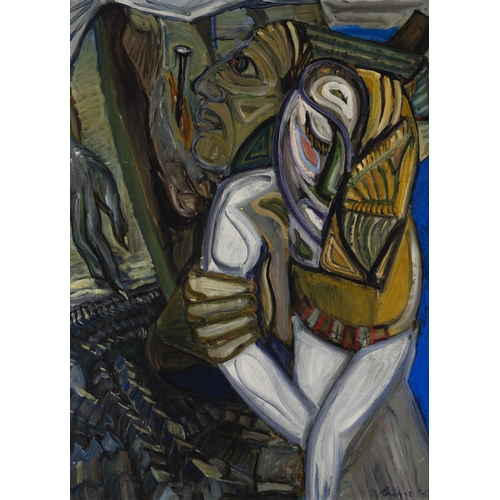 194 - German School (20th Century) Crucifixion  Oil on board, 75 x 54.5cm Signed (indistinctly) and dated ... 