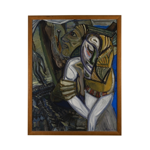 194 - German School (20th Century) Crucifixion  Oil on board, 75 x 54.5cm Signed (indistinctly) and dated ... 