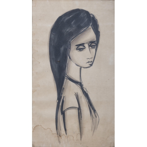 209 - Modern School (2OTh Century) Portrait of a Lady Watercolour, 48 x 28cm Signed indistinctly