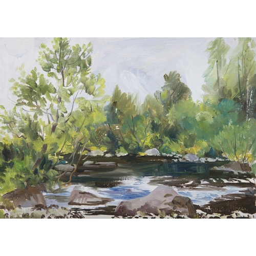 216 - Fergus O'Ryan RHA (1910-1989) River Landscape Oil on canvas paper, 25 x 35cm Signed