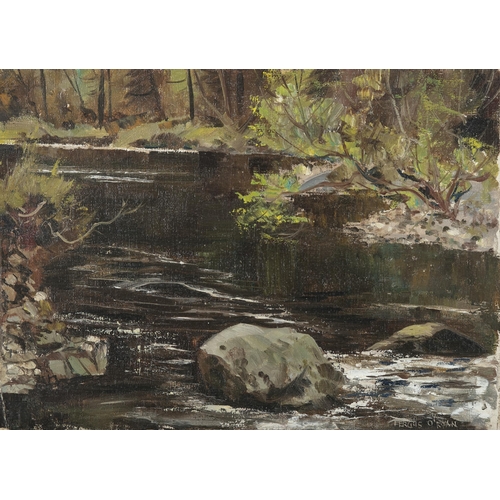 219 - Fergus O'Ryan RHA (1910-1989) Annamoe River, Near Avoca, November 1966 Oil on canvas paper laid on b... 