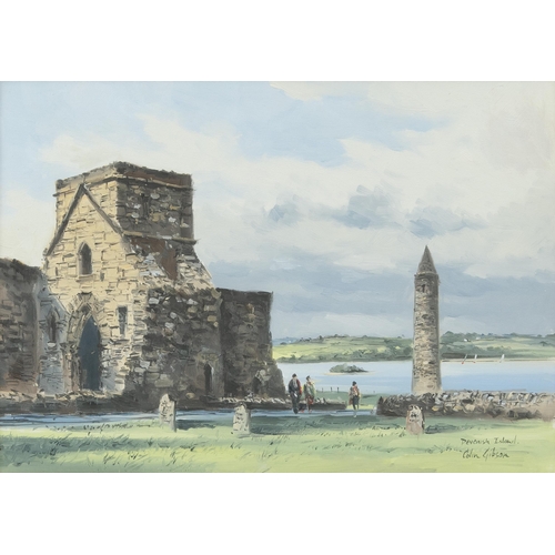 227 - Colin Gibson (b.1948) Devenish island  Oil on board, 24 x 34cm  Signed and inscribed verso with date