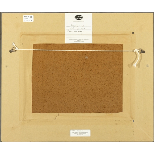 234 - Padraig Lynch (Contemporary) Still life with Grapes and Apple Oil on board, 28 x 34cm Signed  Proven... 