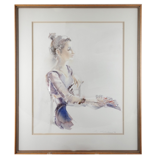 241 - Rosita Manahan (B.1935) Seated Girl with a Fan Watercolour, 64 x 52cm Signed and dated (19)'89