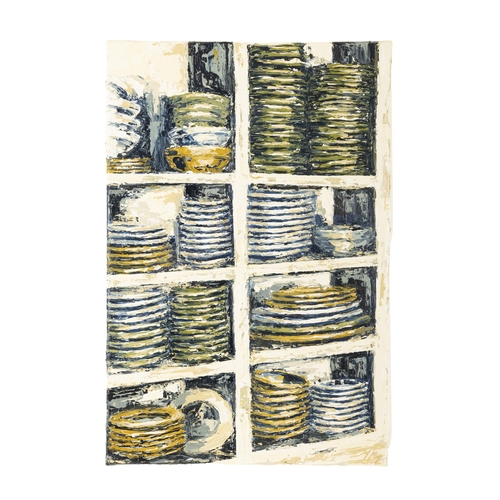 242 - Yvonne Moore (21st Century) Still Life of a crockery cupboard Oil on canvas, 60 x 40cm   Signed with... 