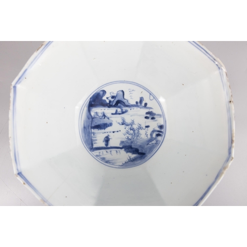 143 - A BLUE AND WHITE FLOWERS AND LANDSCAPE HEXAGONAL BOWL  18?? ??????????  China, 18th century  W: 22... 