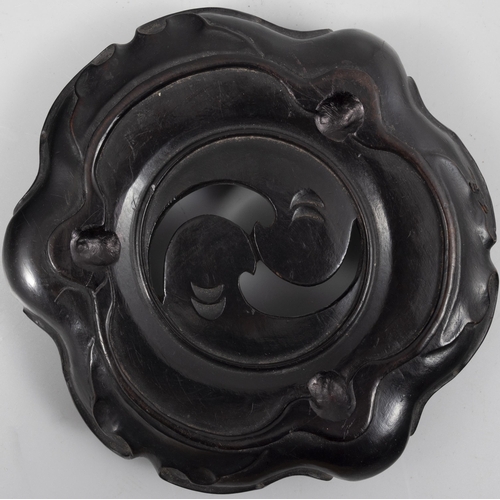 146 - A GILT BRONZE ENAMEL CLOISONNE BLACK GROUND LOTUS INCENSE BURNER WITH A WOODEN STAND  ?? ?????????... 