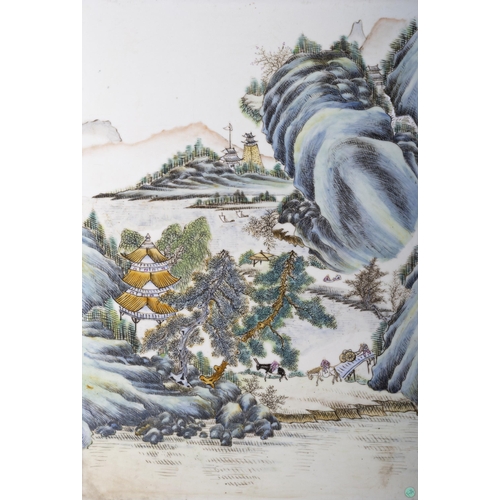 176 - A LARGE FRAMED FAMILLE ROSE LANDSCAPE PANEL  20?? ??????  China, second half of 20th century  Size: ... 