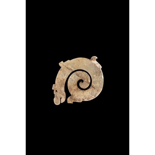 26 - A CALCIFIED CELADON JADE DRAGON PENDANT   ???? ????  China, Han style  H. 8.1cm