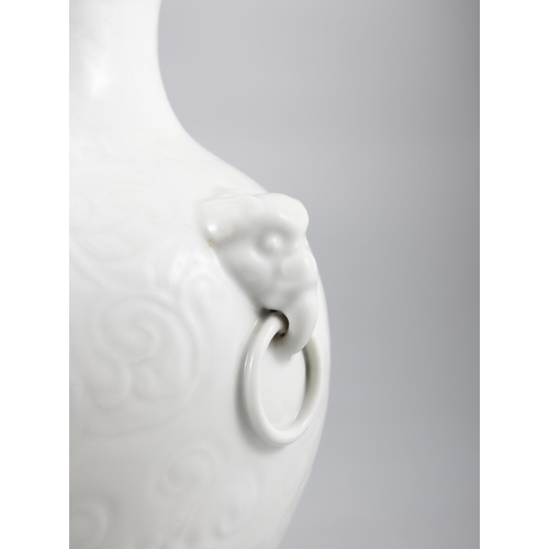 33 - A WHITE GLAZED ARCHAIC STYLE VASE, INCISED WITH LOTUS, MARKED QIANLONG  20??? ??? ???????  China, ea... 