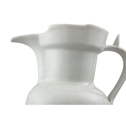 36 - *AN ANHUA WHITE GLAZED DRAGON DECORATED MONKS CAP EWER AND COVER  ?? 20?? ?????????  China, Yongle ... 