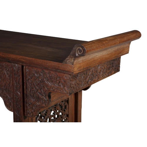 42 - A CHINESE CARVED HARDWOOD ALTAR TABLE  ?? 20?? ???????  China, 20th century  with raised scroll ends... 