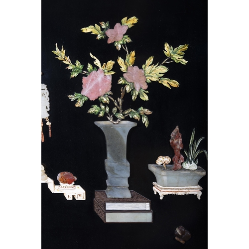 43 - A JADE AND HARDSTONE INLAID PANEL WITH VASES AND FLOWERS DECORATION  ?? ????????  China, Qing dynast... 