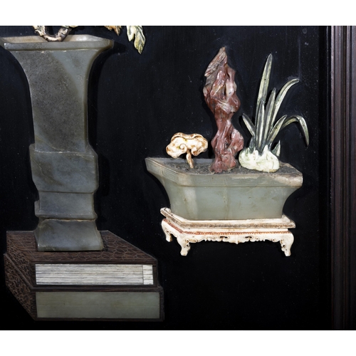 43 - A JADE AND HARDSTONE INLAID PANEL WITH VASES AND FLOWERS DECORATION  ?? ????????  China, Qing dynast... 