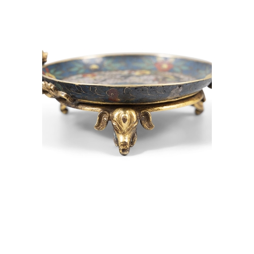 45 - A GILT-BRONZE ENAMEL DISH, DECORATED WITH TWO DRAGONS AND FLOWERS,  17-18?? '????'??????????????  Ch... 