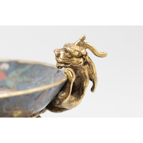 45 - A GILT-BRONZE ENAMEL DISH, DECORATED WITH TWO DRAGONS AND FLOWERS,  17-18?? '????'??????????????  Ch... 
