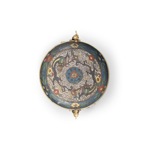 45 - A GILT-BRONZE ENAMEL DISH, DECORATED WITH TWO DRAGONS AND FLOWERS,  17-18?? '????'??????????????  Ch... 