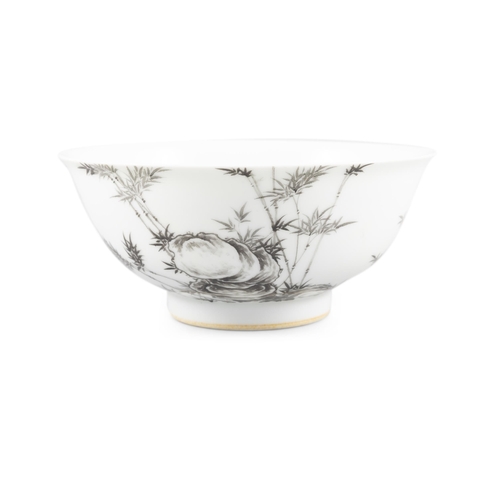 62 - A GRISAILLE PAINTED 'BAMBOO' BOWL WITH YONGZHENG FOUR-CHARACTER MARK  ?????????? ????'??'?  ??????... 