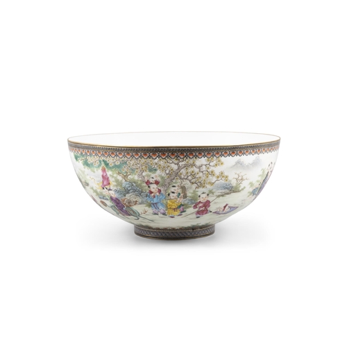 64 - A BIG FAMILLE ROSE EGG-SHELL HUNDRED CHILDREN BOWL, MARKED QIANLONG  ?? ??? ?????????  China, Repu... 