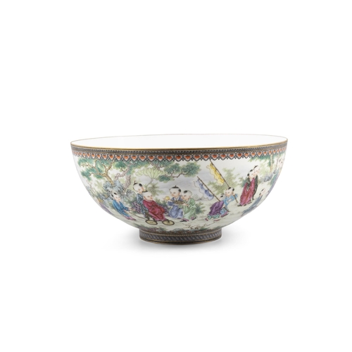 64 - A BIG FAMILLE ROSE EGG-SHELL HUNDRED CHILDREN BOWL, MARKED QIANLONG  ?? ??? ?????????  China, Repu... 