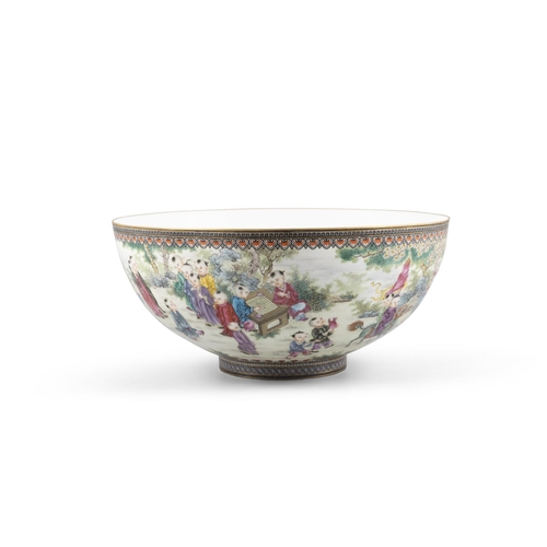 64 - A BIG FAMILLE ROSE EGG-SHELL HUNDRED CHILDREN BOWL, MARKED QIANLONG  ?? ??? ?????????  China, Repu... 
