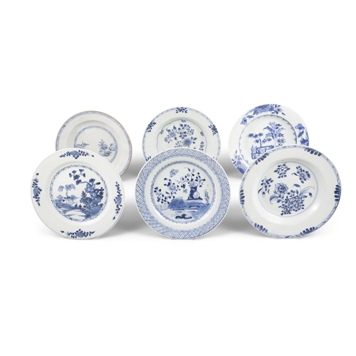 72 - SIX BLUE AND WHITE DISHES WITH FLOWERS, LANDSCAPE AND GARDEN  ??? ?????  China, 18th century  D: 23.... 