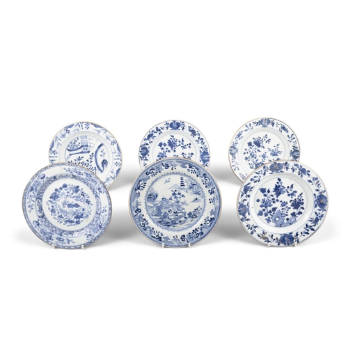 74 - SIX BLUE AND WHITE DISHES WITH FLOWERS AND GARDEN  ?18-19?? ????????  China, 18-19th century  D: 22 ... 
