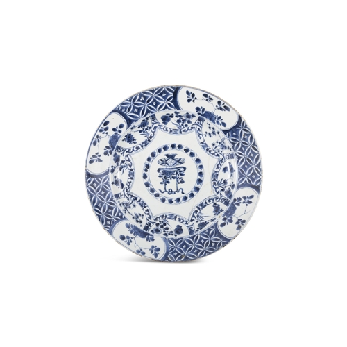 80 - TWO BLUE AND WHITE 'KRAAK' CHARGERS, DECORATED WITH FLOWERS, ONE MARKED WITH A KITE  18?? ????????  ... 